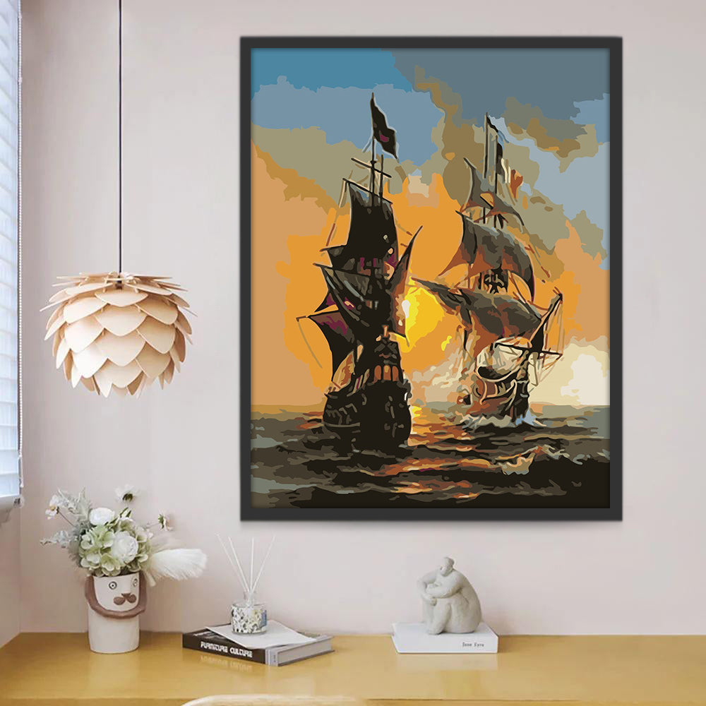 Two Sailboats Travelling at Sunset Paint by Numbers