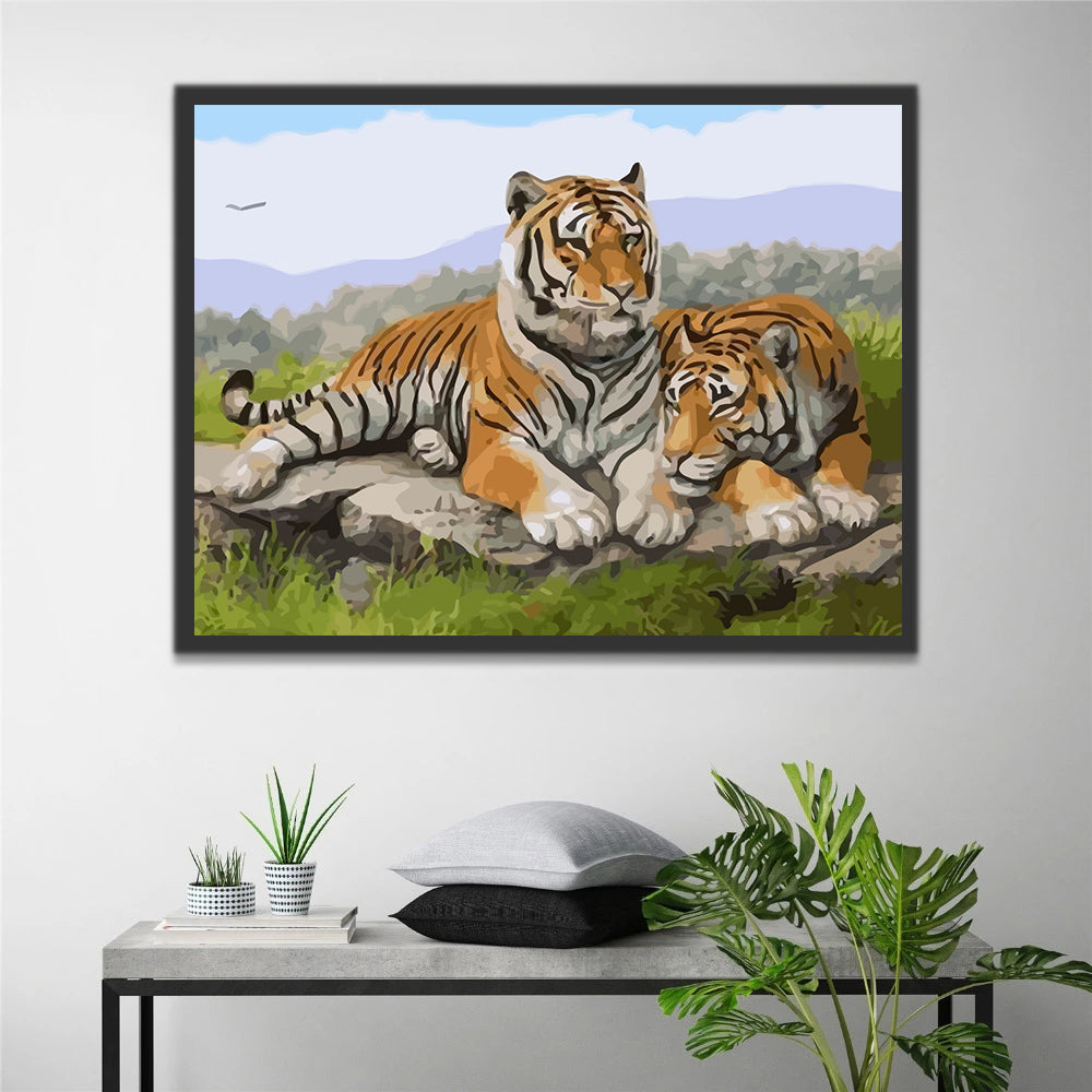 Two Tigers on Grass Paint by Numbers