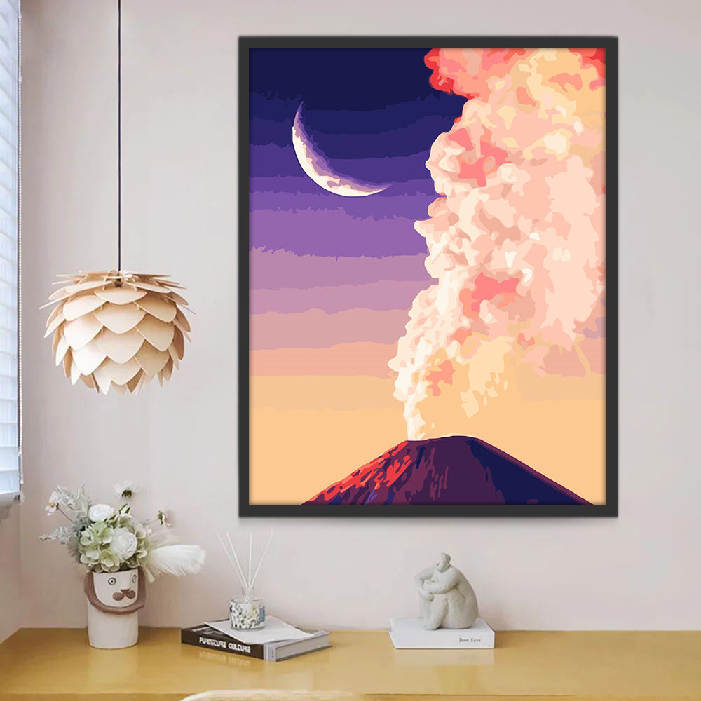 Volcano and Crescent Moon Paint by Numbers