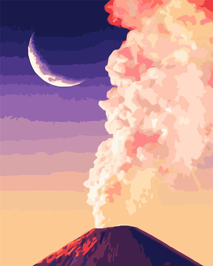 Volcano and Crescent Moon Paint by Numbers