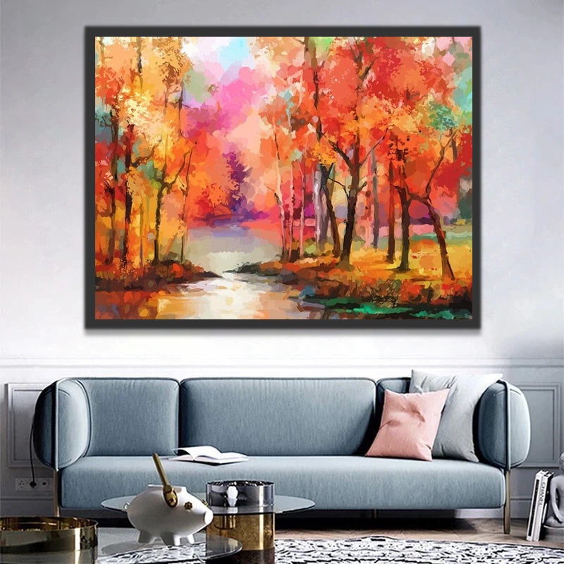 Watercolor Autumn Forest Paint by Numbers