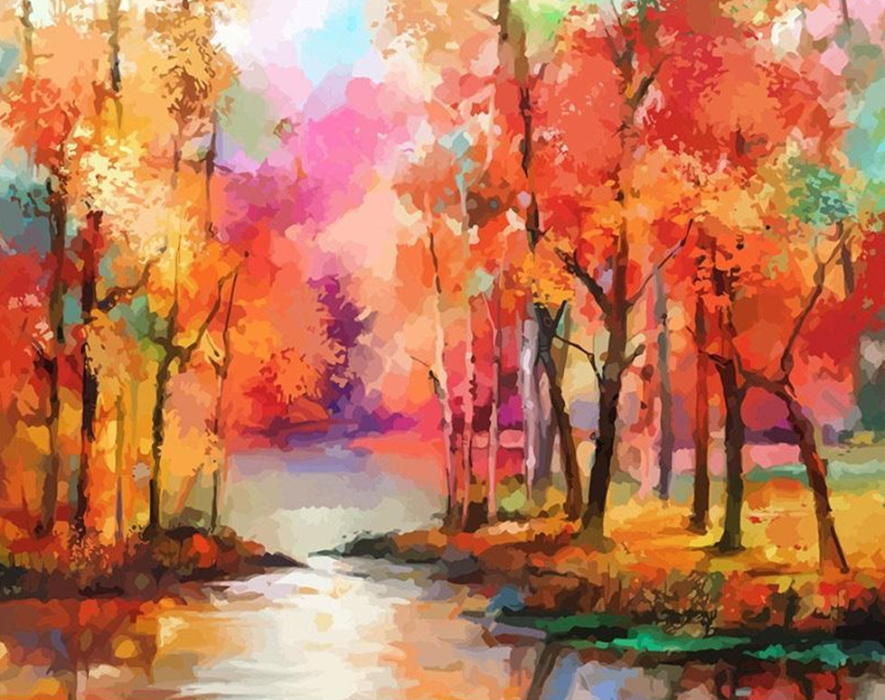 Watercolor Autumn Forest Paint by Numbers