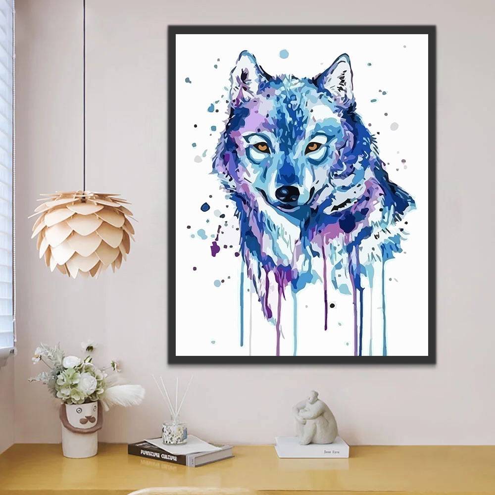 Watercolor Blue Wolf Paint by Numbers