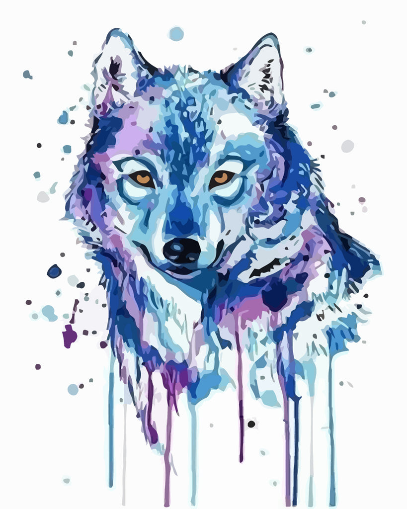 Watercolor Blue Wolf Paint by Numbers