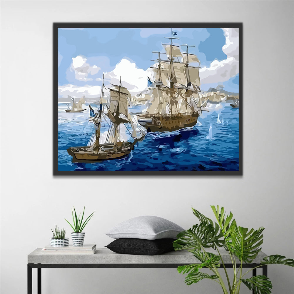 Watercolor Boats and Blue Sea Paint by Numbers