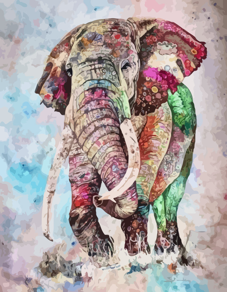 Watercolor Elephant Paint by Numbers