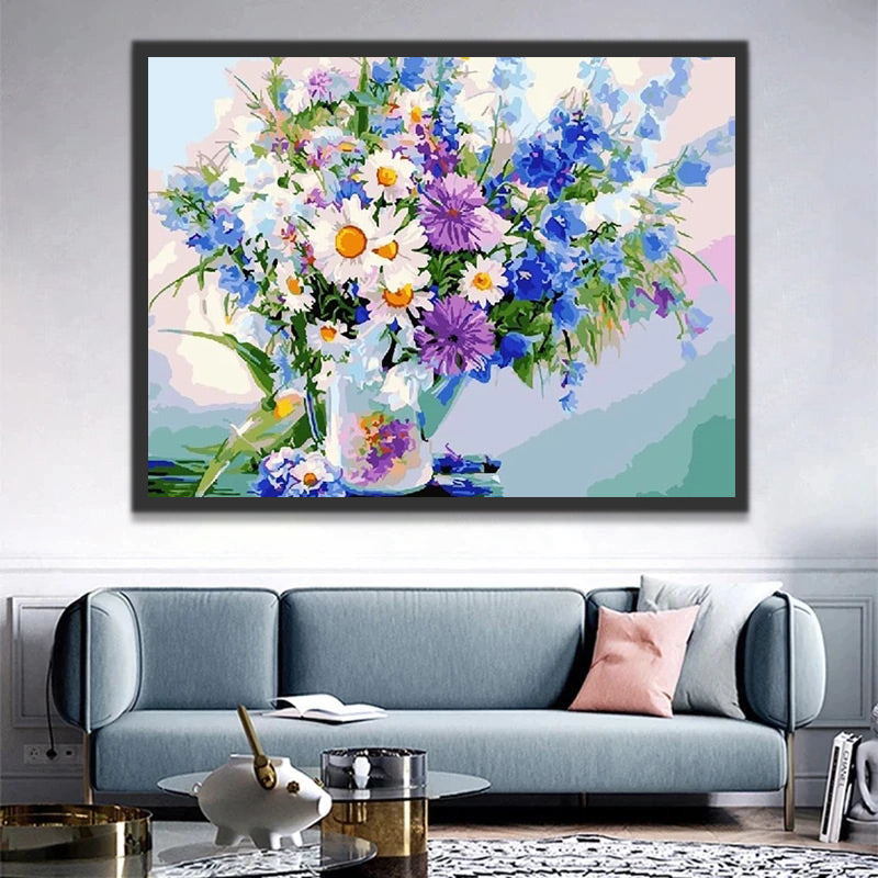 Watercolor Flowers in Vase Paint by Numbers