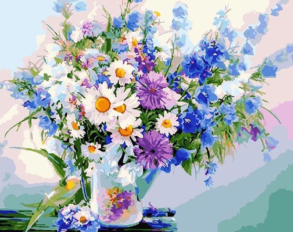 Watercolor Flowers in Vase Paint by Numbers
