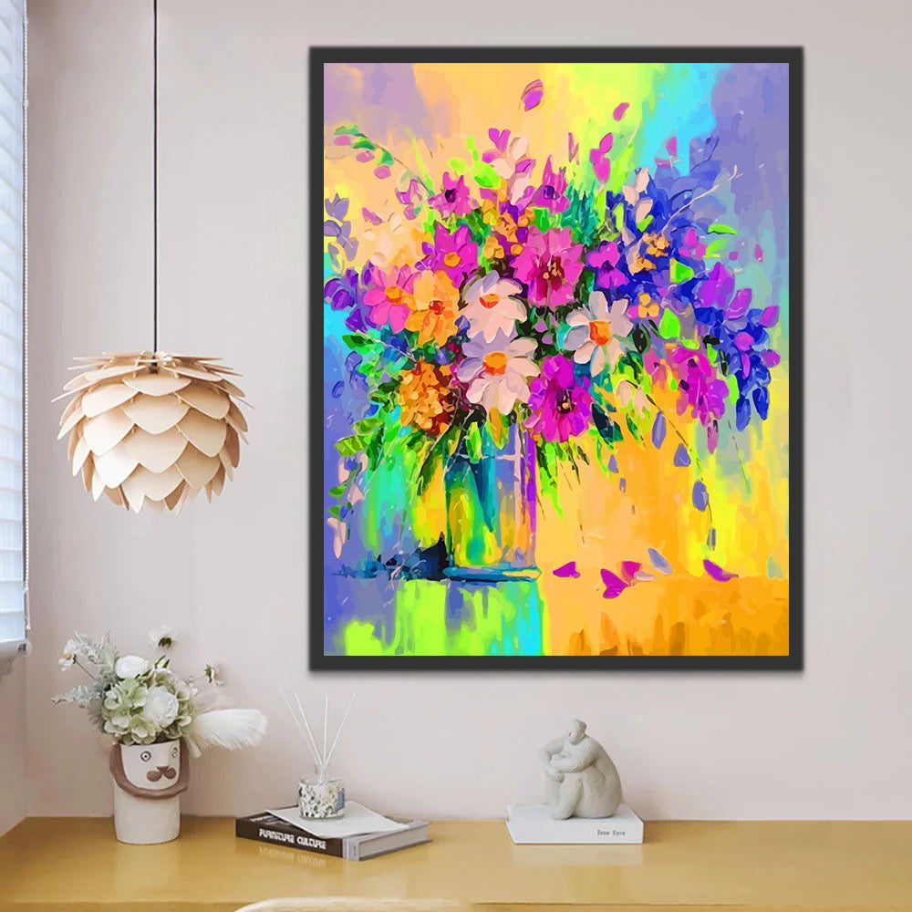 Watercolor Flowers on Colorful Background Paint by Numbers