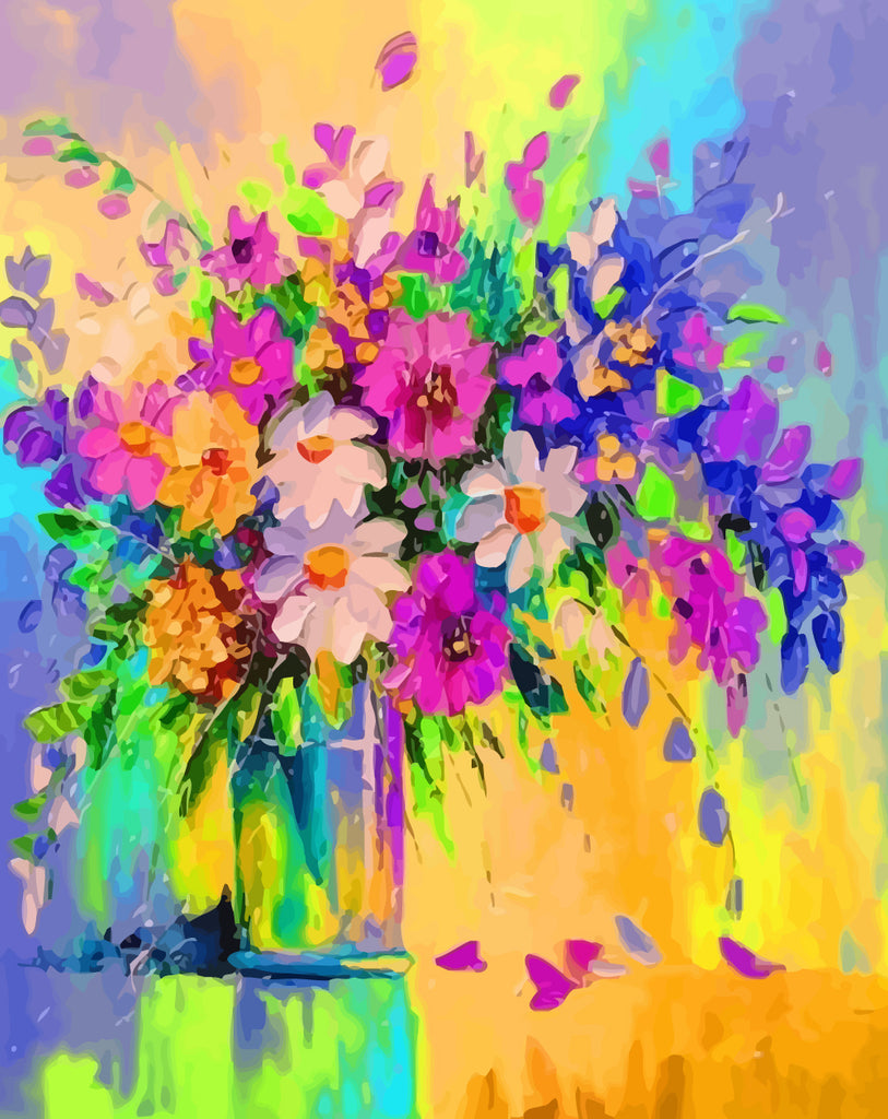 Watercolor Flowers on Colorful Background Paint by Numbers
