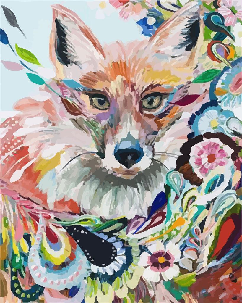 Watercolor Fox and Flower Paint by Numbers
