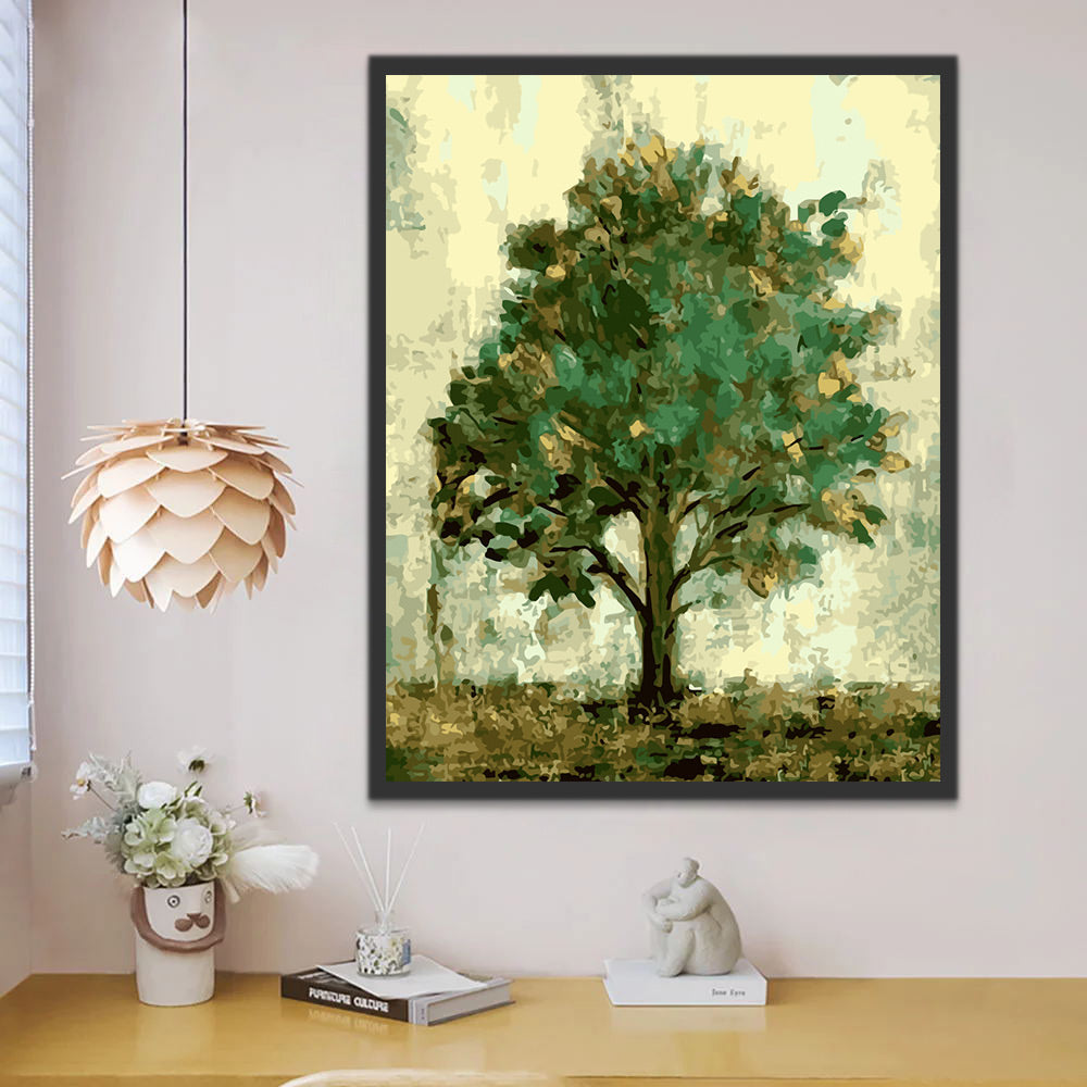 Watercolor Green Tree Paint by Numbers