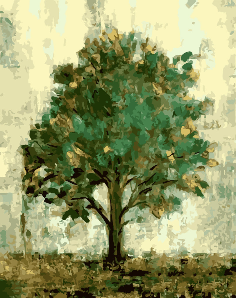 Watercolor Green Tree Paint by Numbers