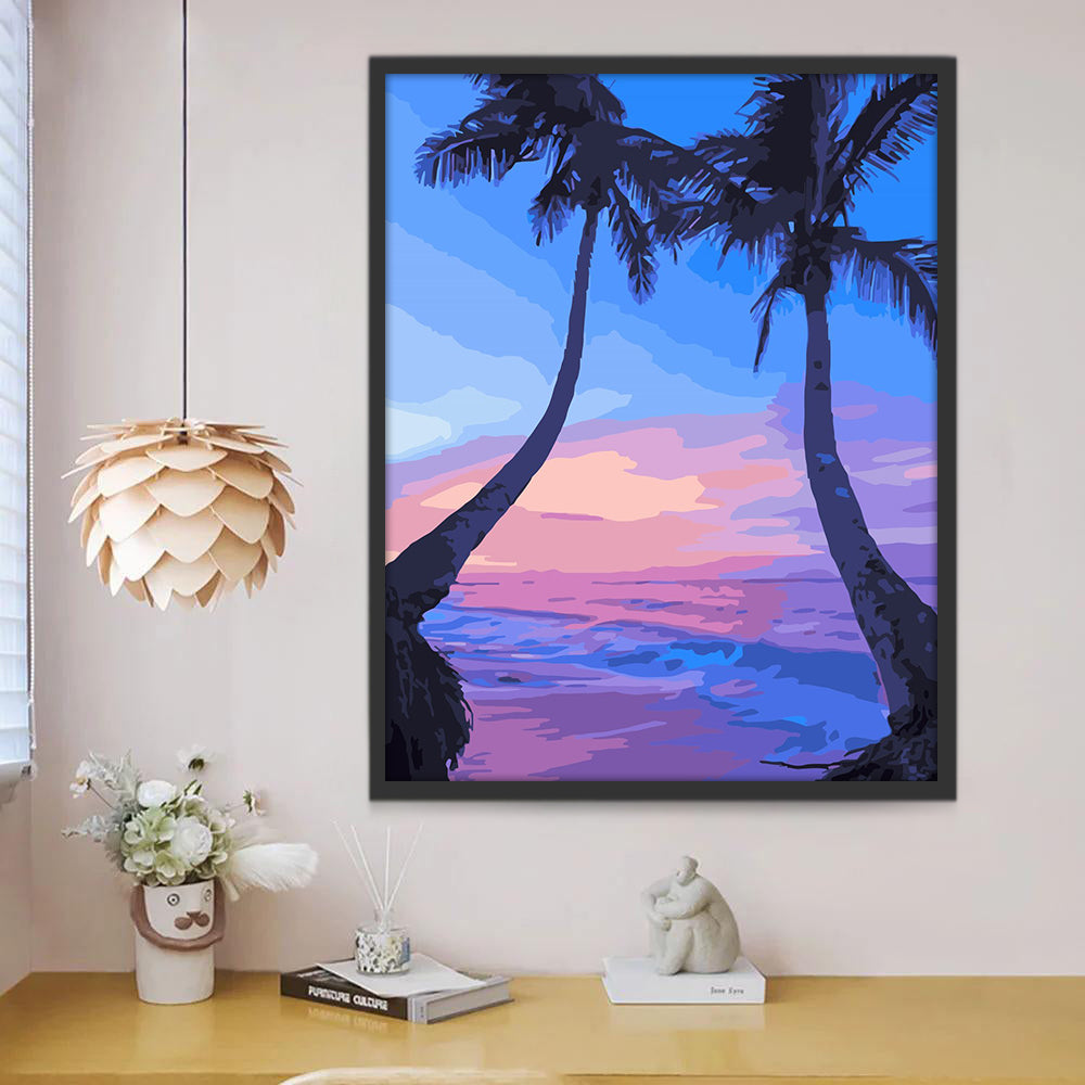 Watercolor Palm Trees by the Sea Paint by Numbers