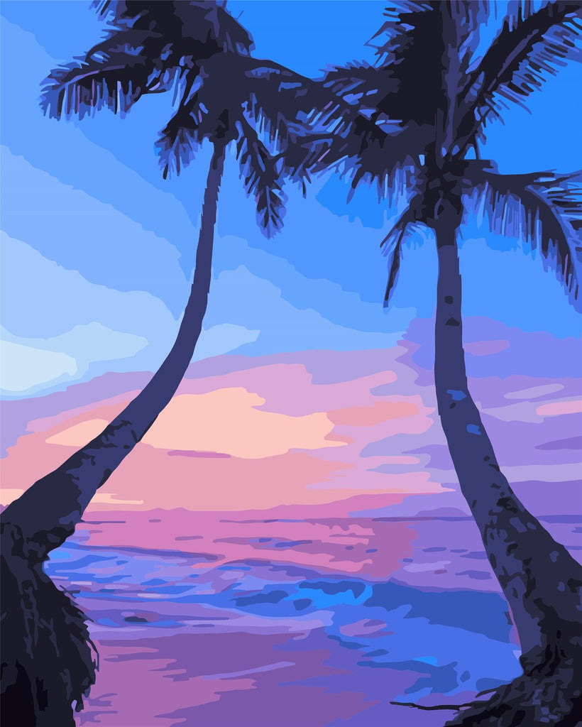 Watercolor Palm Trees by the Sea Paint by Numbers