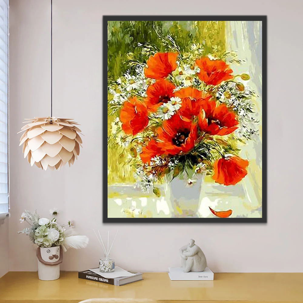 Watercolor Poppies and Butterfly Paint by Numbers