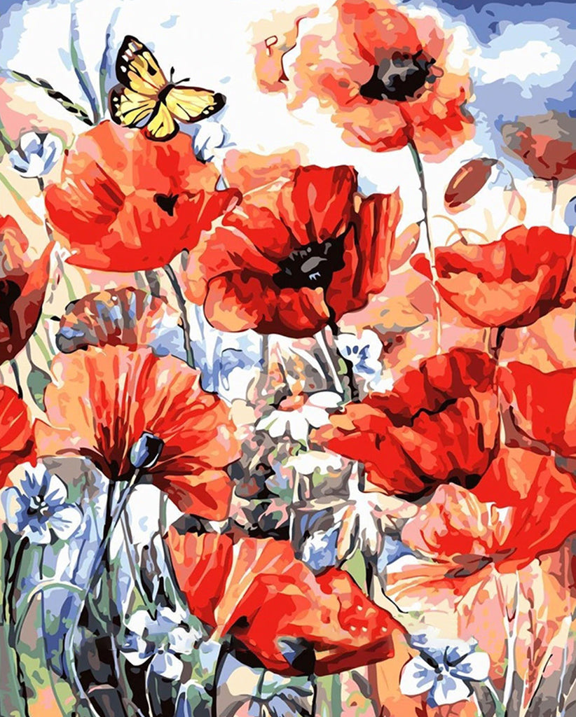 Watercolor Poppies and Butterfly Paint by Numbers