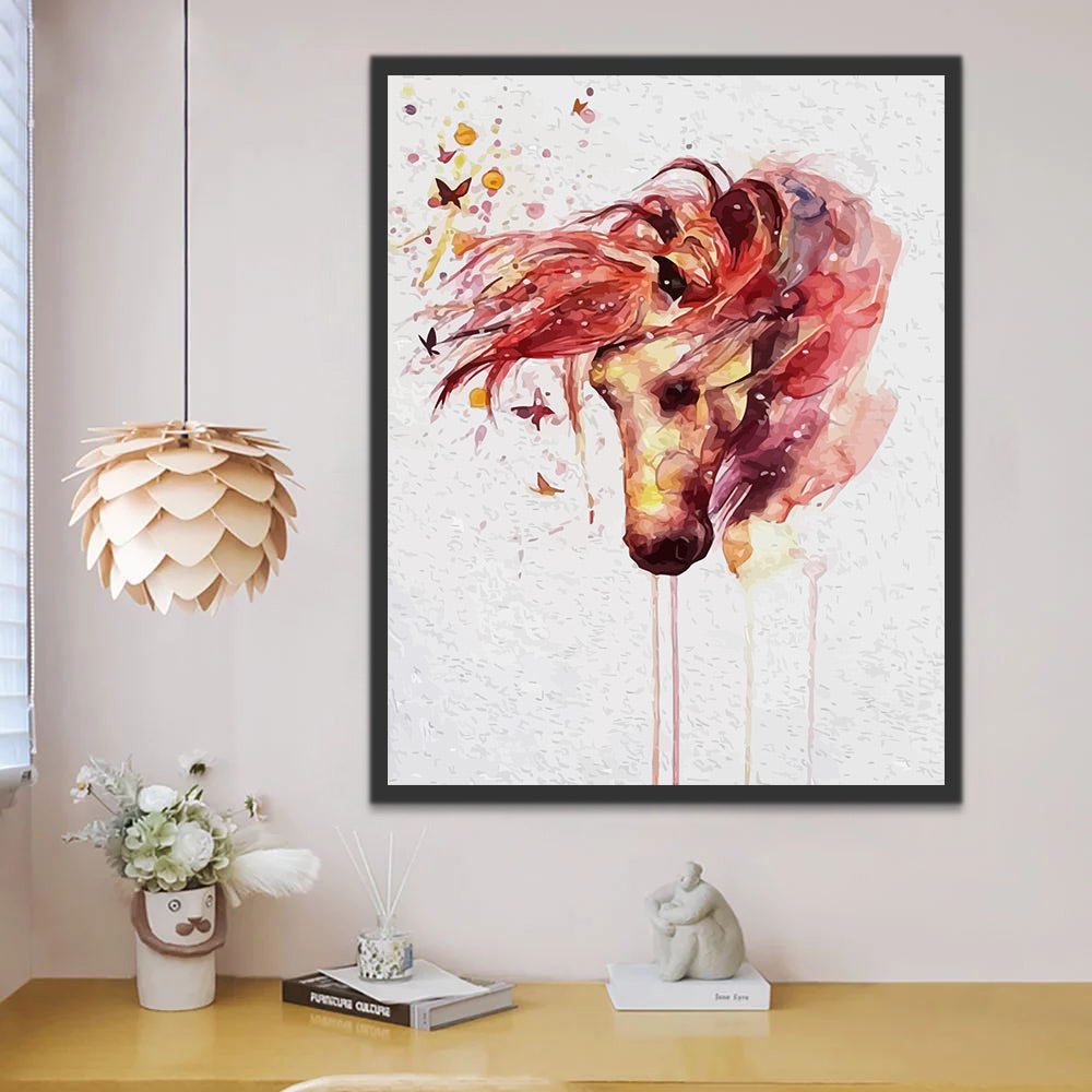 Watercolor Red Horse Paint by Numbers
