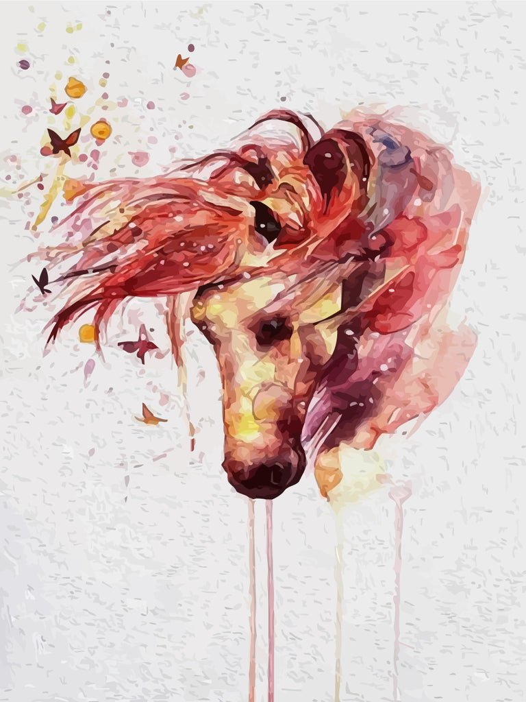 Watercolor Red Horse Paint by Numbers