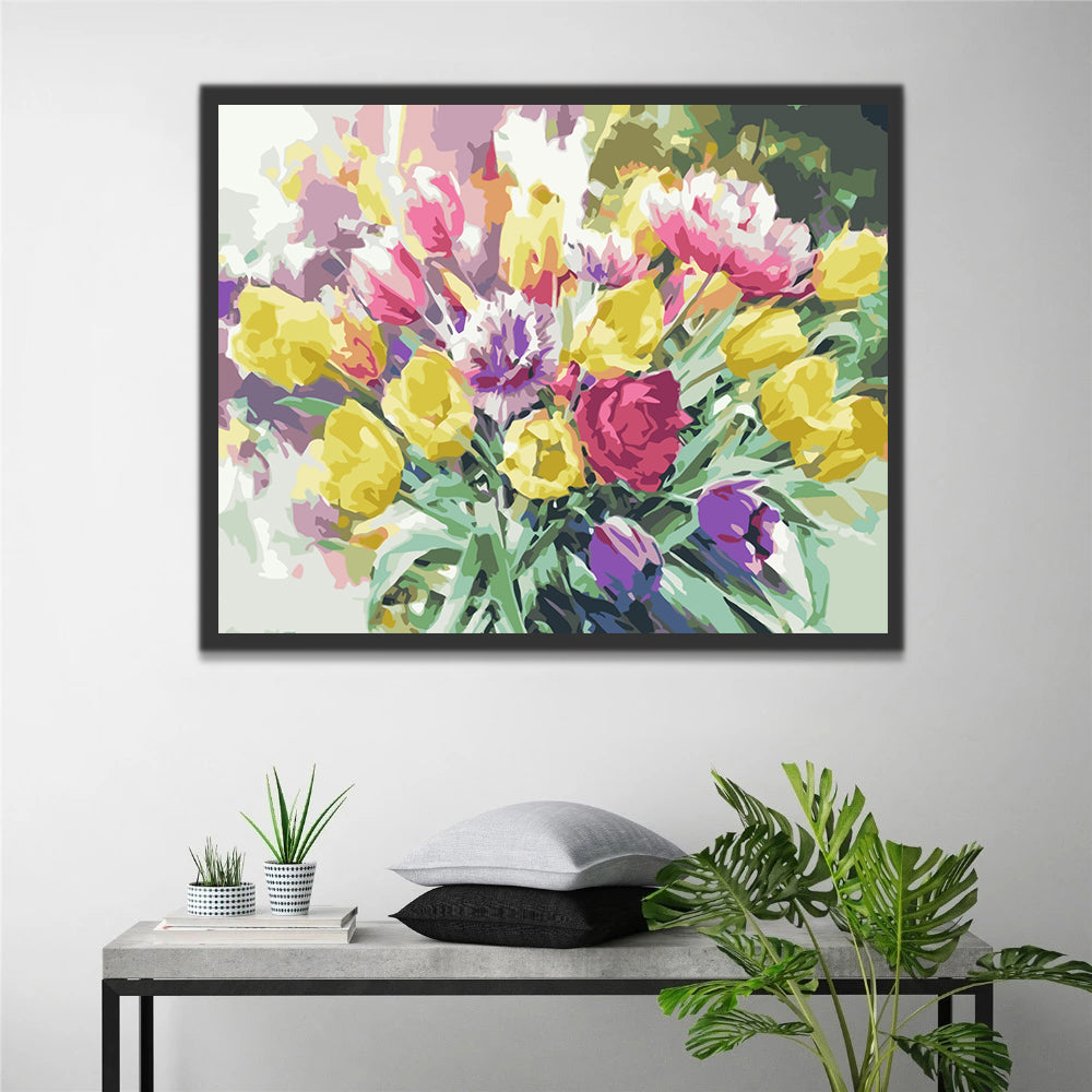 Watercolor Tulips Bouquet Paint by Numbers