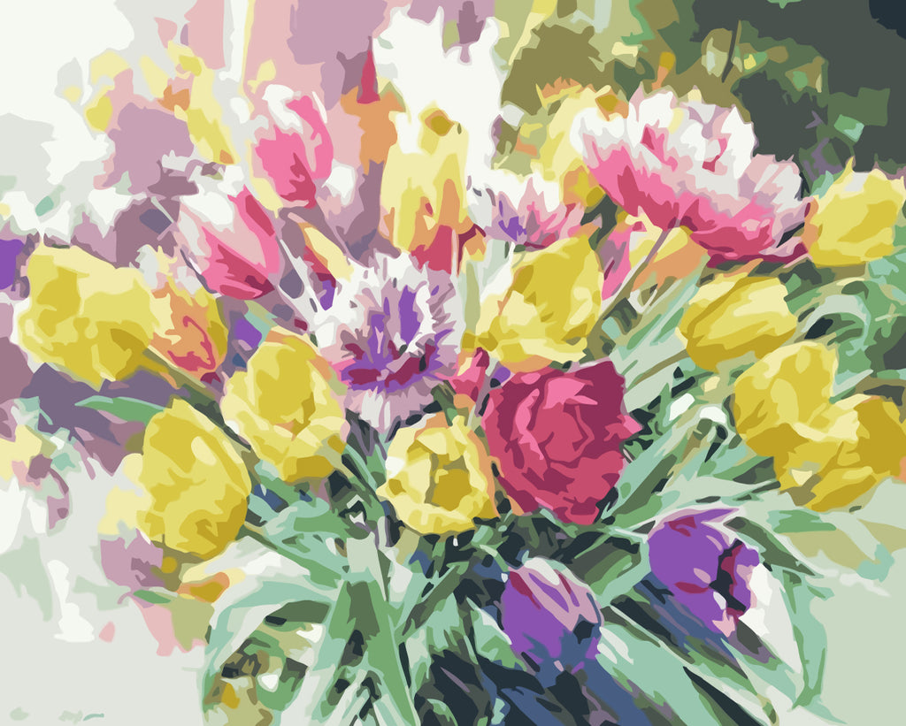 Watercolor Tulips Bouquet Paint by Numbers