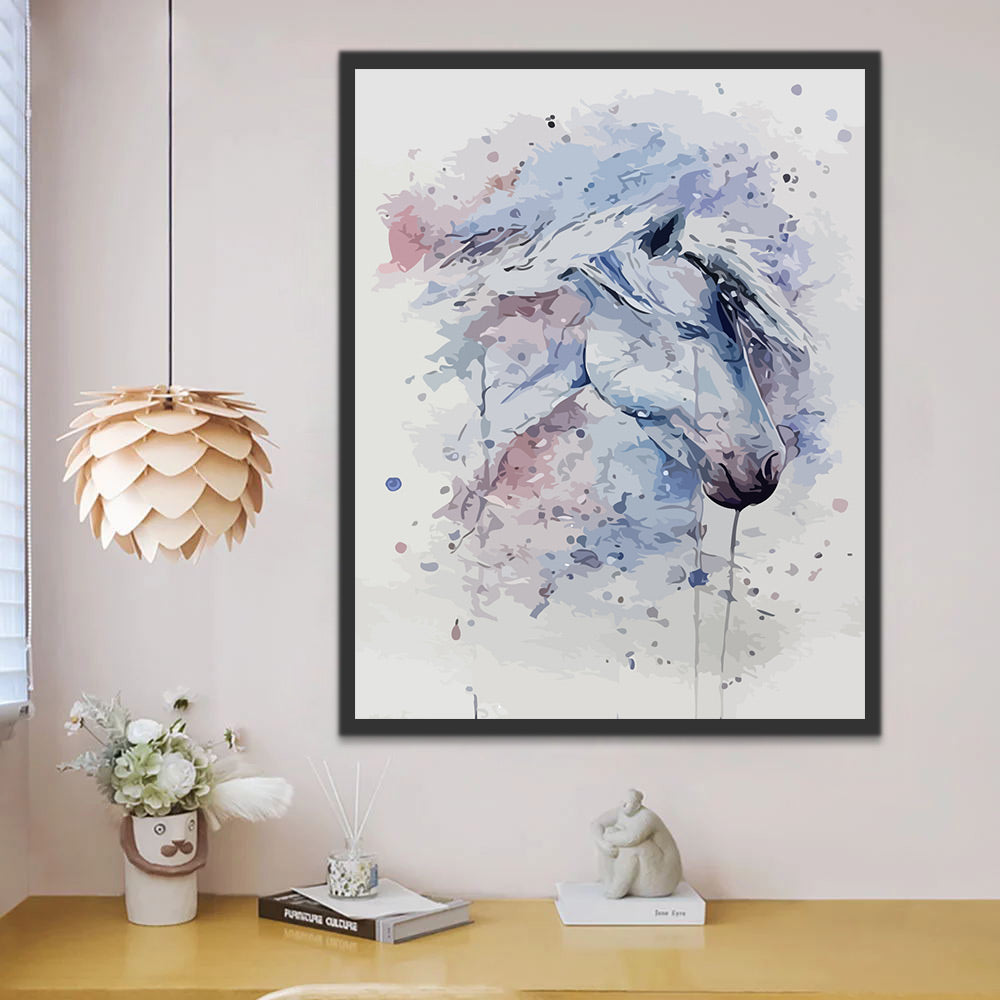 Watercolor White Horse Paint by Numbers