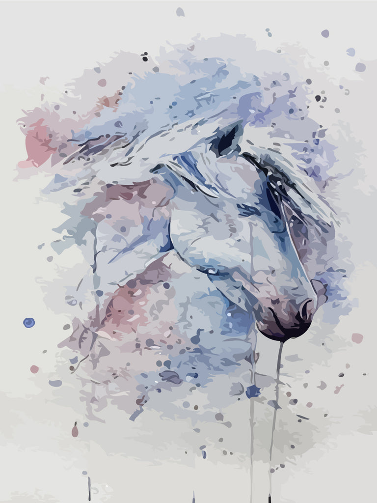 Watercolor White Horse Paint by Numbers