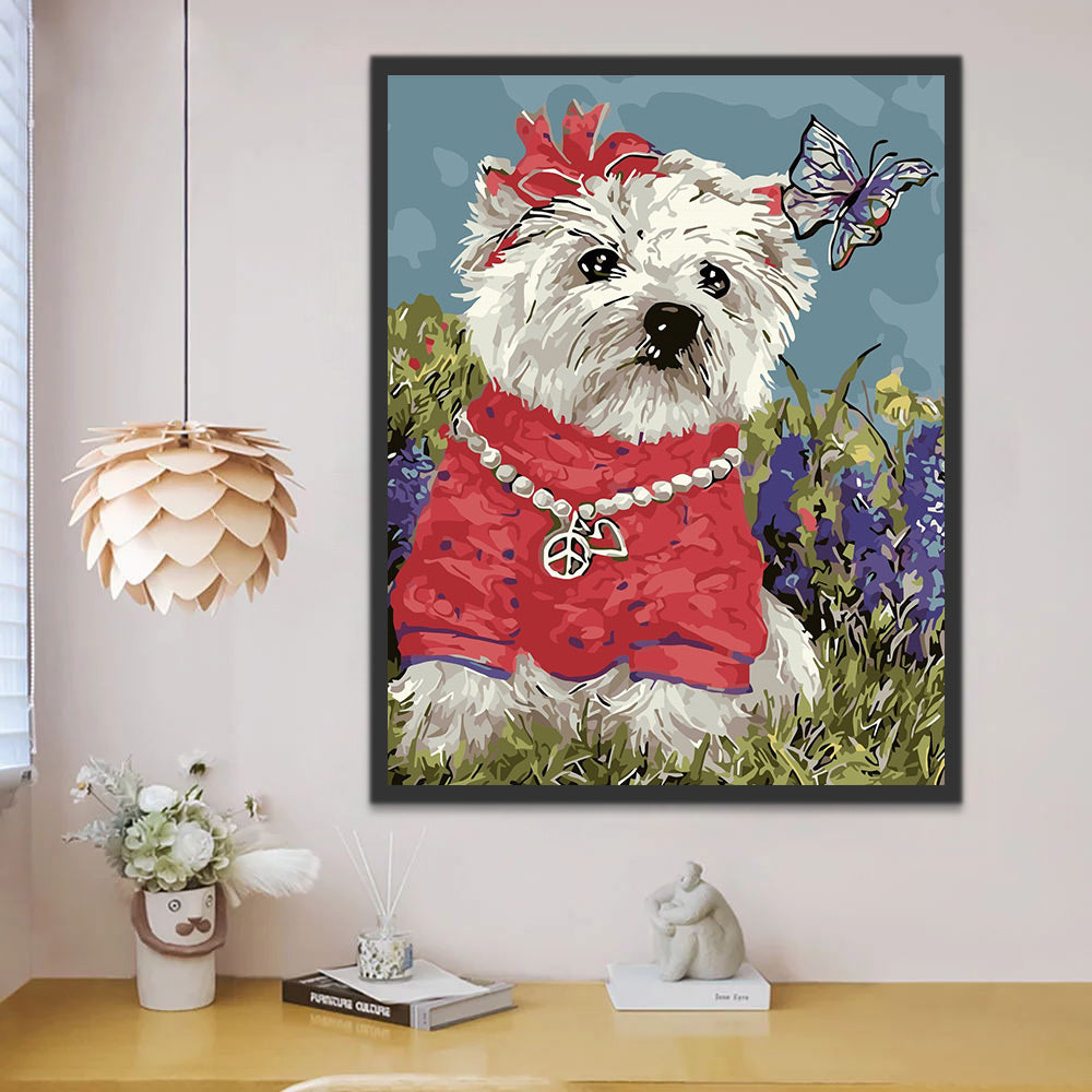 West Highland White Terrier and Butterfly Paint by Numbers