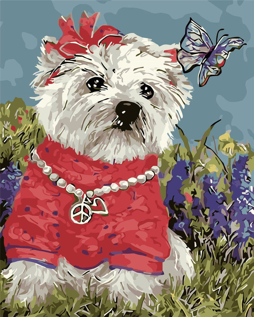 West Highland White Terrier and Butterfly Paint by Numbers