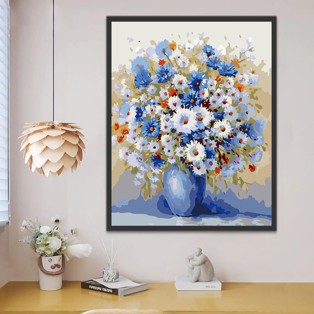 White and Blue Daisies Paint by Numbers