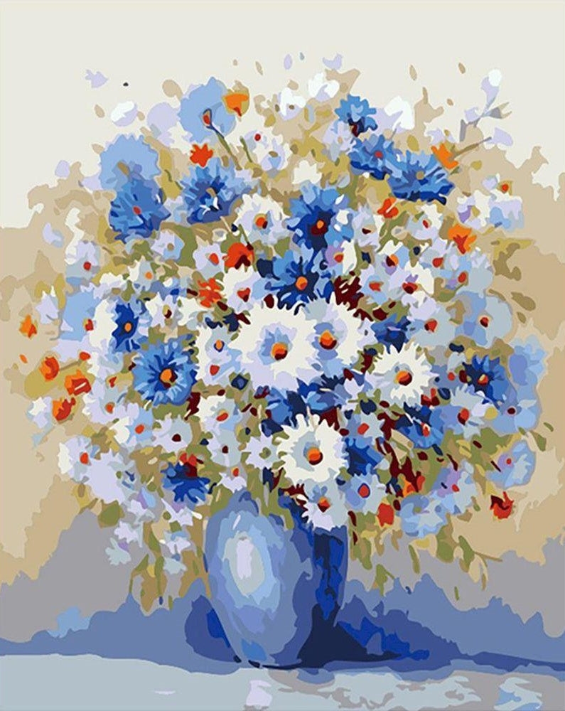 White and Blue Daisies Paint by Numbers