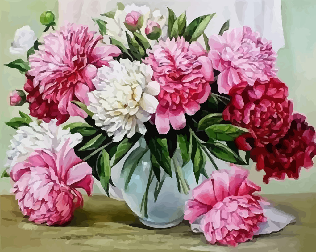 White and Pink Chrysanthemums Paint by Numbers