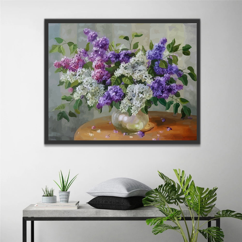 White and Purple Flowers in White Vase Paint by Numbers