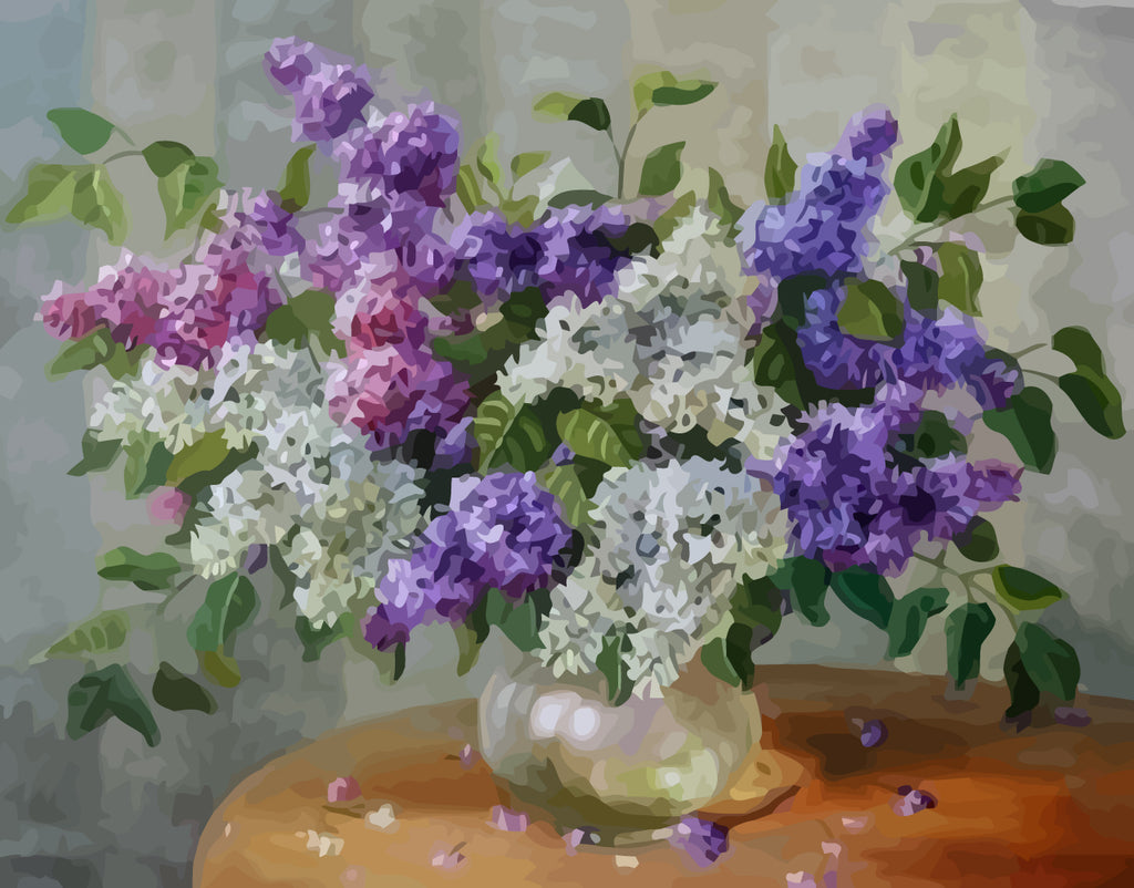 White and Purple Flowers in White Vase Paint by Numbers