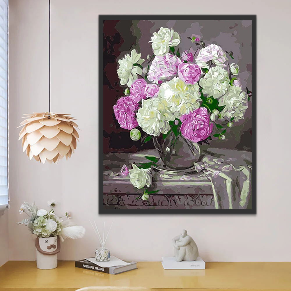 White and Purple Peonies Paint by Numbers