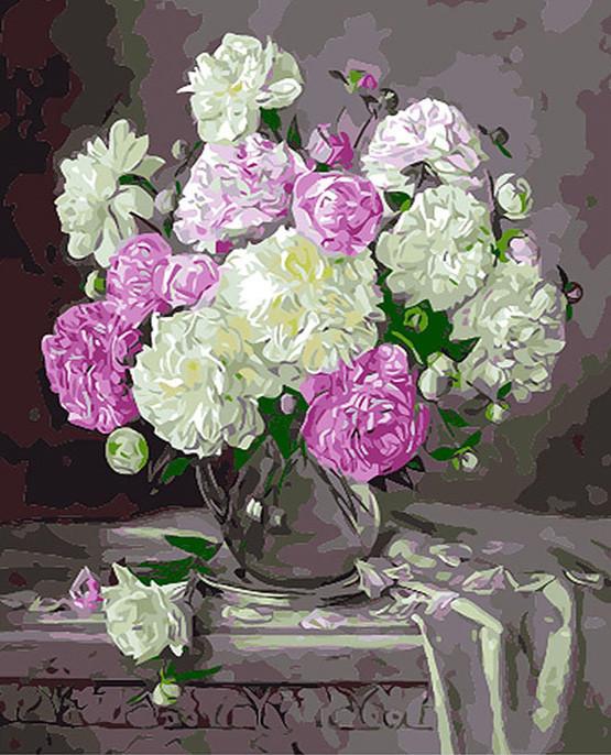 White and Purple Peonies Paint by Numbers