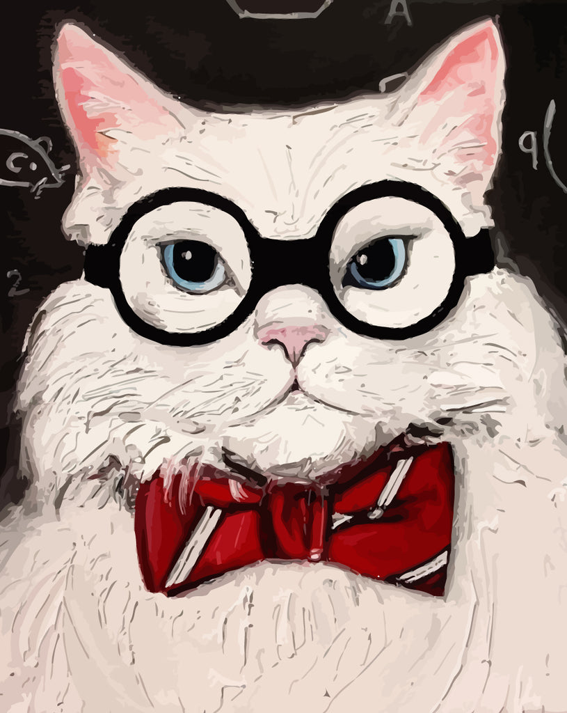 White Cat with Glasses Paint by Numbers