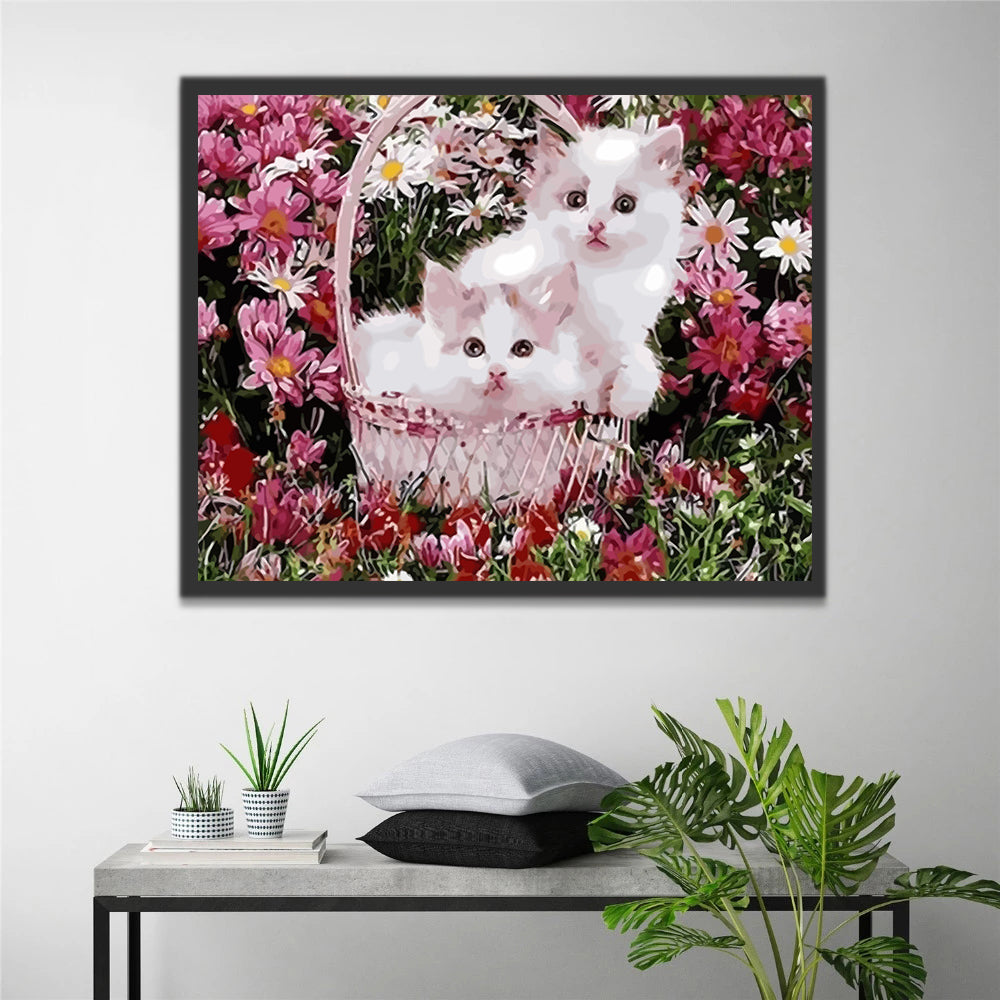 White Cats among Flowers Paint by Numbers