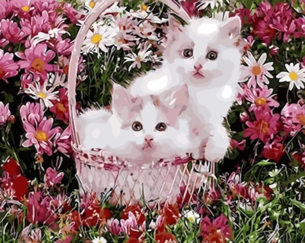 White Cats among Flowers Paint by Numbers