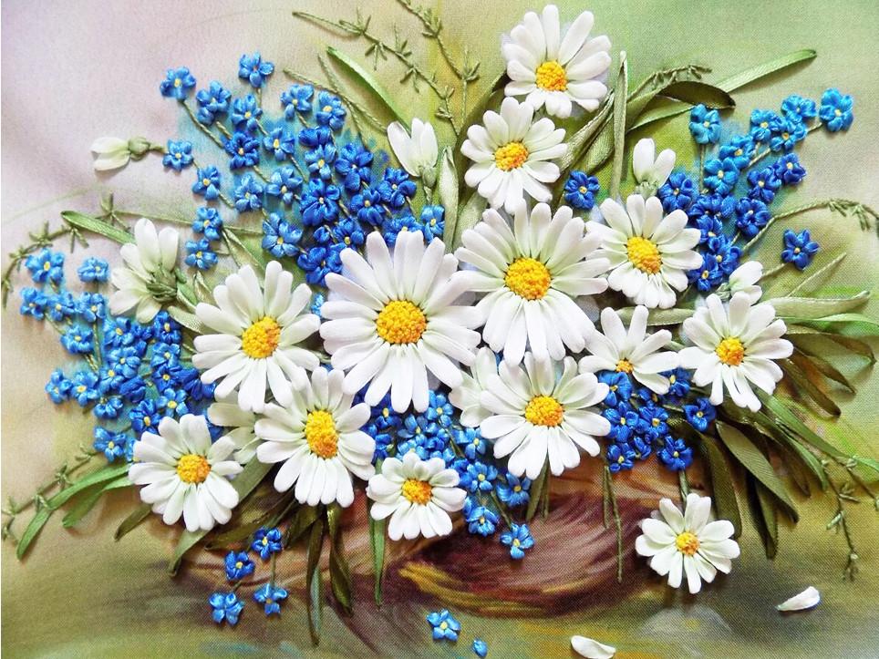 White Daisies and Blue Gypsophila Paint by Numbers