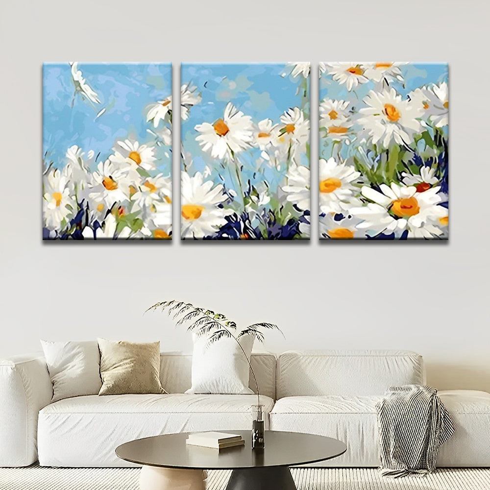 White Daisies in the Wind 3 Pack Paint By Numbers