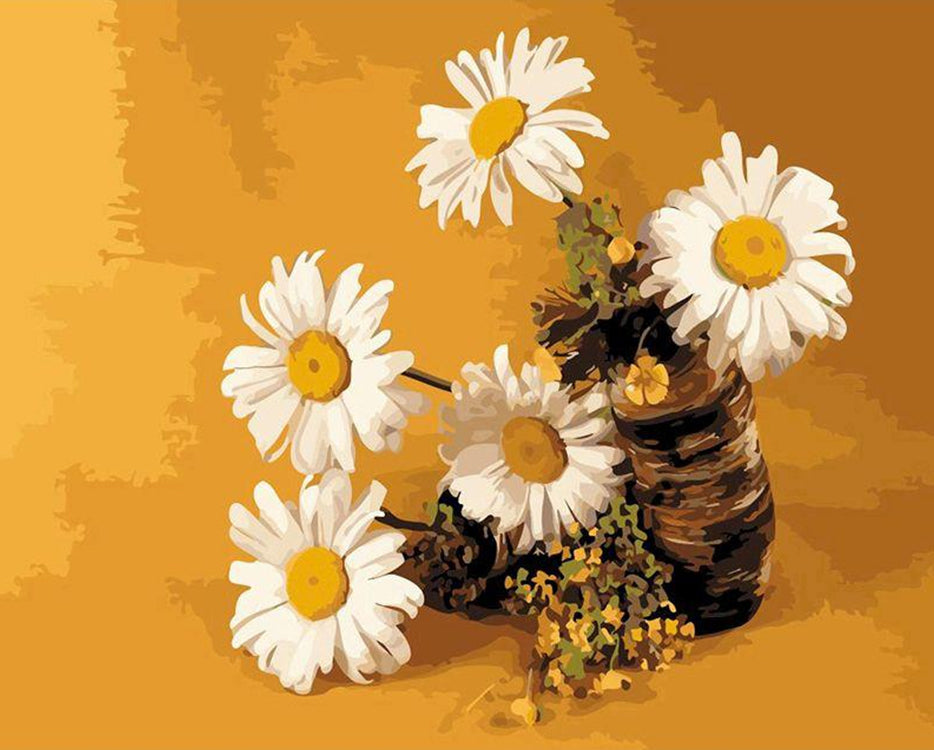 White Daisies on Yellow Background Paint by Numbers