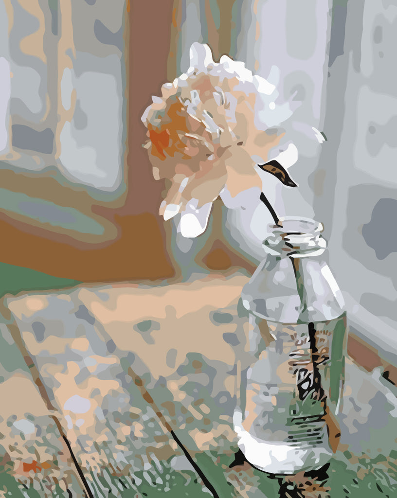 White Flower in Glass Bottle Paint by Numbers