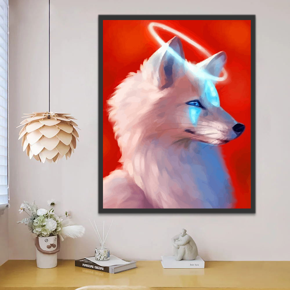 White Fox on Red Background Paint by Numbers