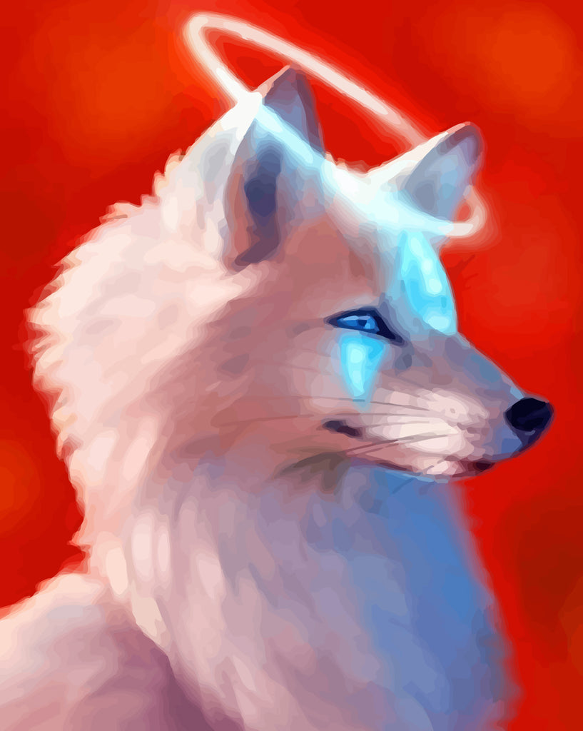 White Fox on Red Background Paint by Numbers