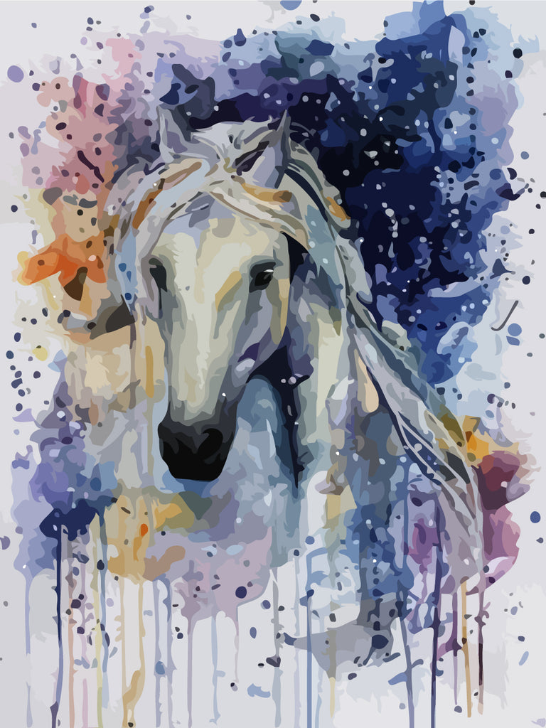 White Horse and Watercolor Paint by Numbers