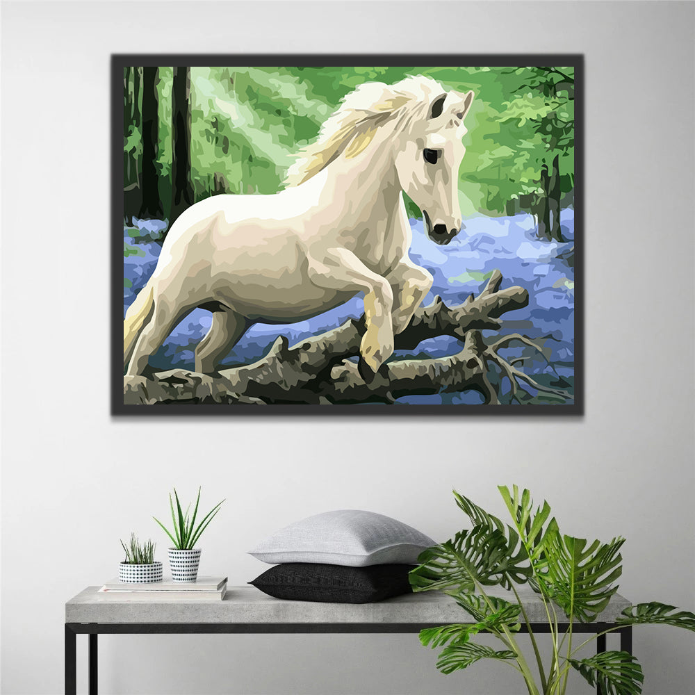 White Horse in Forest Paint by Numbers