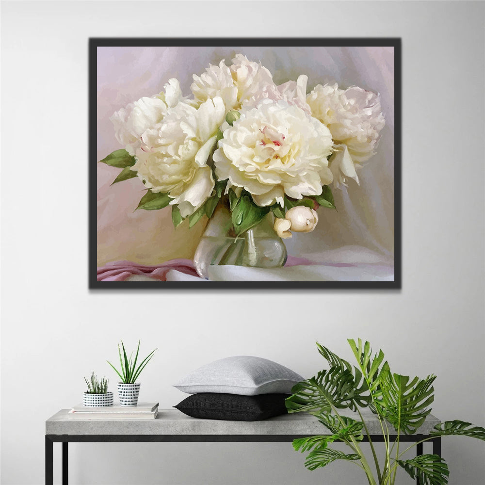 White Peonies Paint by Numbers