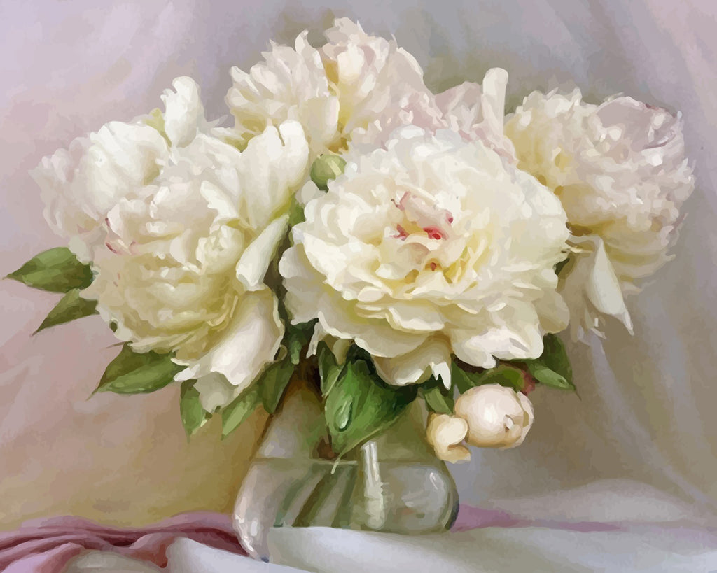 White Peonies Paint by Numbers