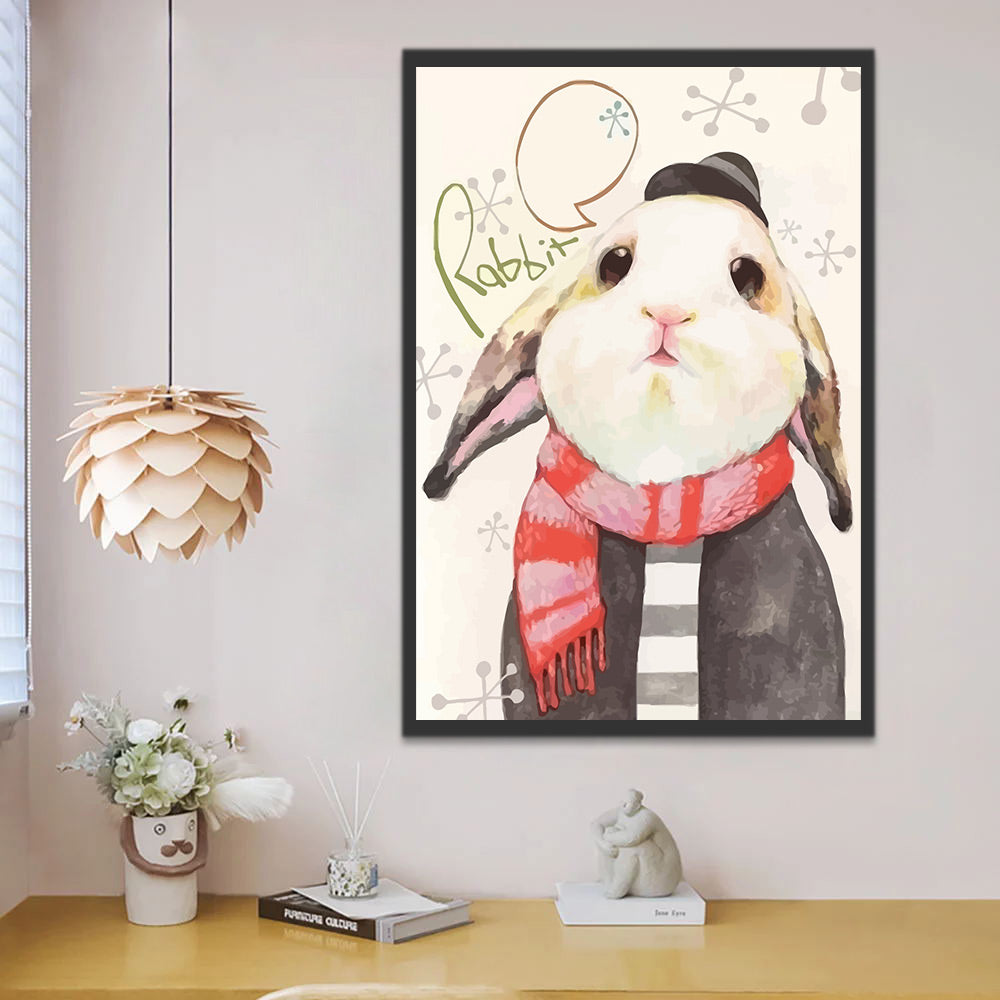 White Rabbit with Red Scarf Paint by Numbers